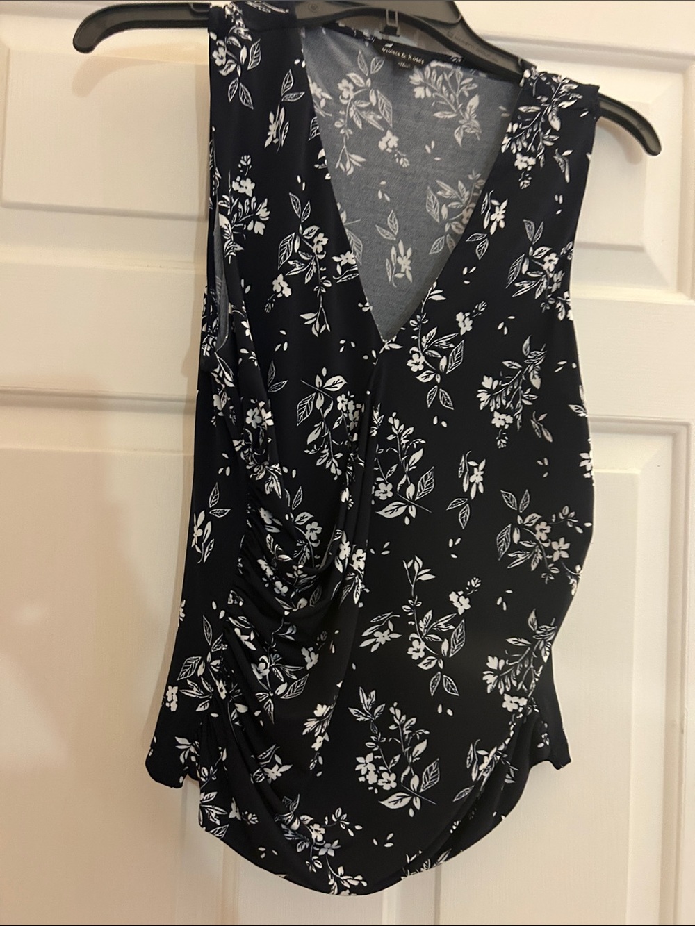 Black Floral V-Neck Draped Sleeveless Camisole